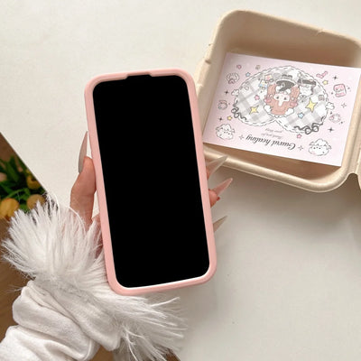 Cute Cartoon Pink Peach Stand Phone Case for IPhone 16 15 14 13Pro Max Plus Shockproof Silicone Soft Anti-drop Protective Cover
