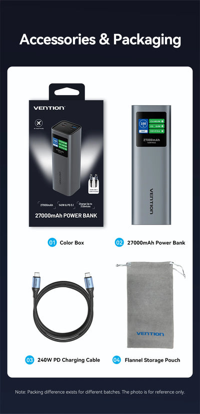Vention 27000mAh Power Bank Portable 140W PD External Battery PowerBank for iPad Xiaomi Laptop Notebook Macbook Pro Fast Charge
