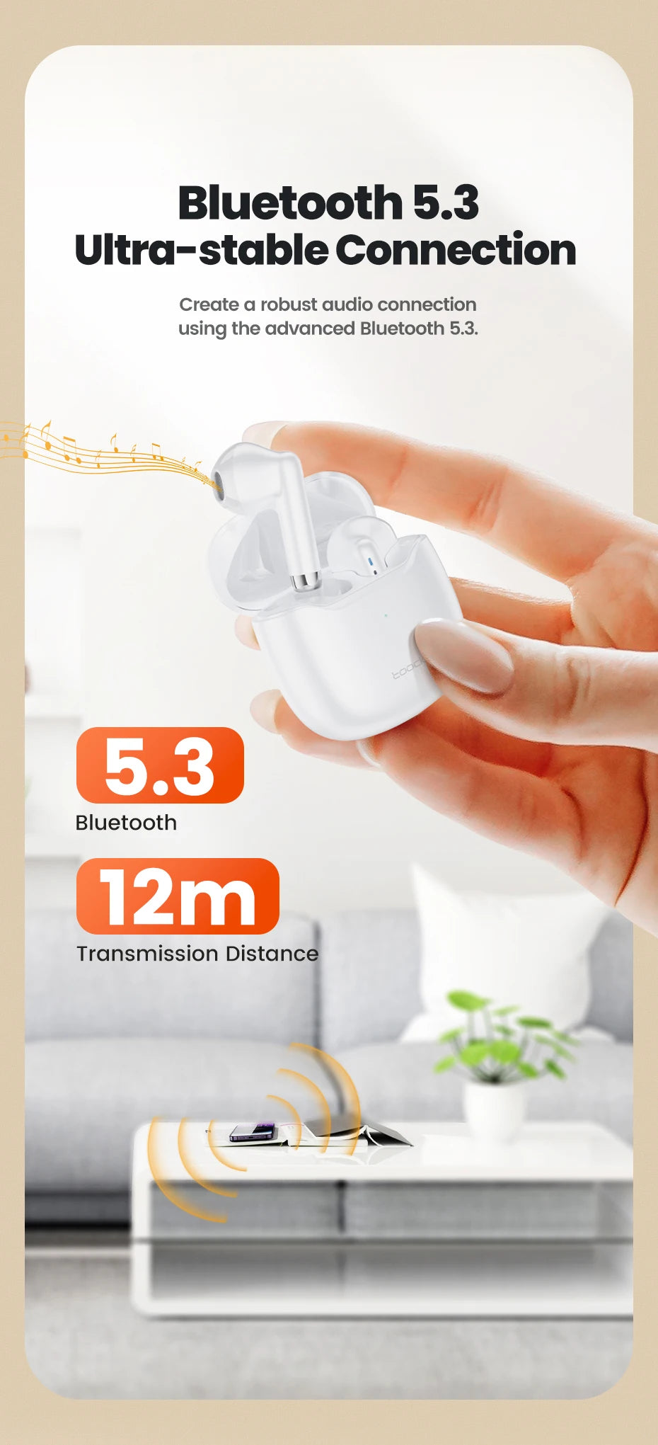 Toocki Wireless Bluetooth Headphones TWS BT5.3 Earphones IPX4 Waterproof Mini Earbuds For Xiaomi Huawei Redmi iPhone 14 15 16