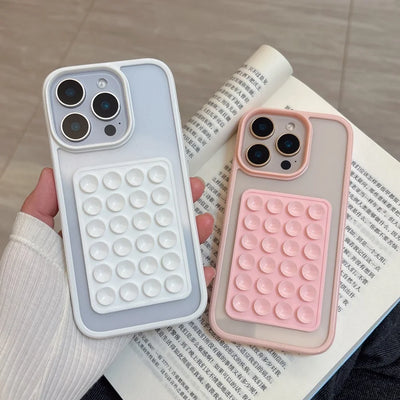 3D Suction Cup Airbag Phone Case For iPhone 16 15 14 13 12 11 Pro Max XR X XS 7 8 Plus Transparent Candy Shockproof Bumper Cover