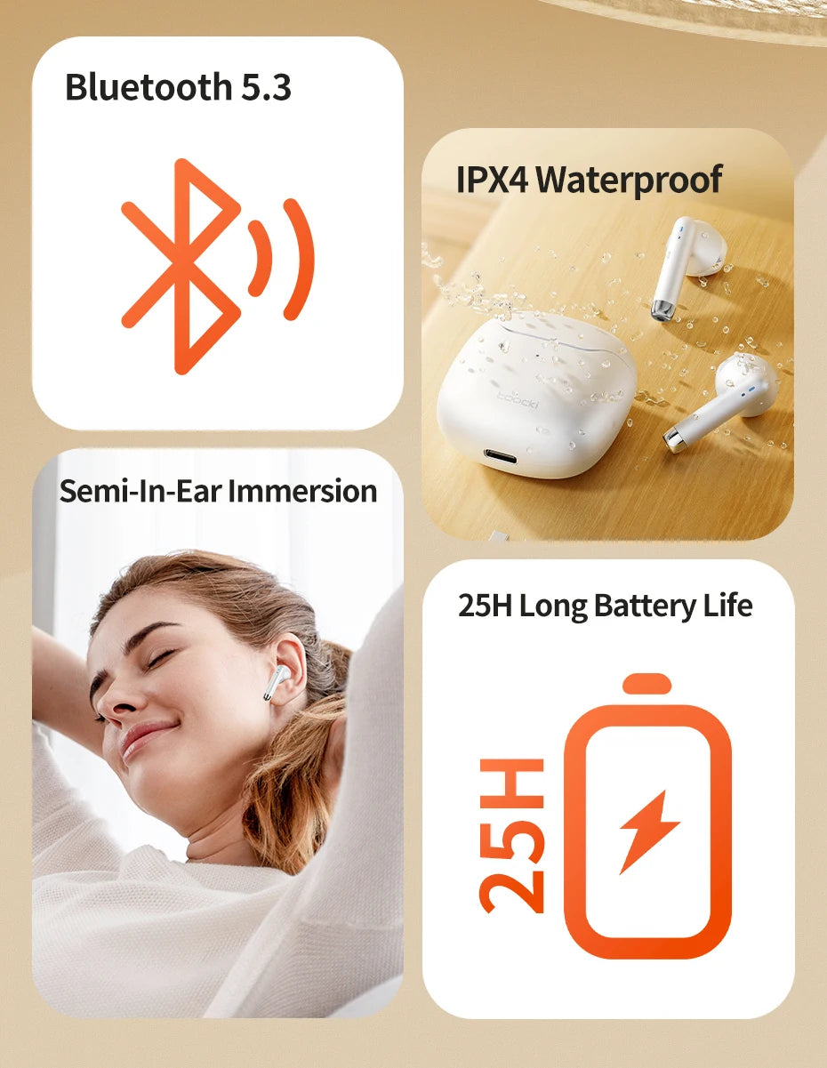 Toocki Wireless Bluetooth Headphones TWS BT5.3 Earphones IPX4 Waterproof Mini Earbuds For Xiaomi Huawei Redmi iPhone 14 15 16