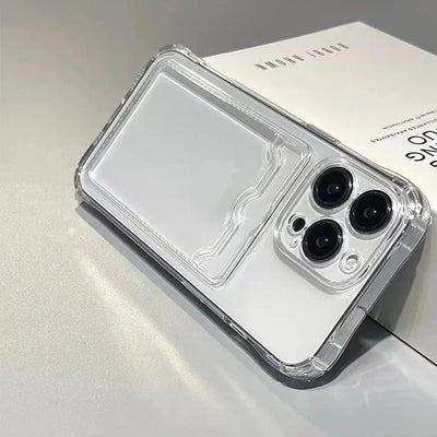 Shockproof Clear Phone Case for iPhone 15 14 13 12 11 Pro Protection Back Card Pocket Cover