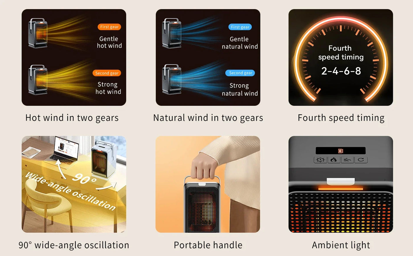 Portable Desktop PTC quick heating shaking head electric both cooling and heating small household With Remote Control 1000W